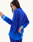 Muma World Cuban Nights Contrast Silk Chiffon Shirt in COBALT