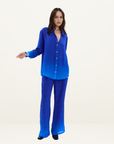 Muma World Cuban Nights Contrast Silk Chiffon Shirt in COBALT