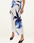 Muma World Ink Ghost Orchid Bias Maxi Skirt in IVORY & BLUE