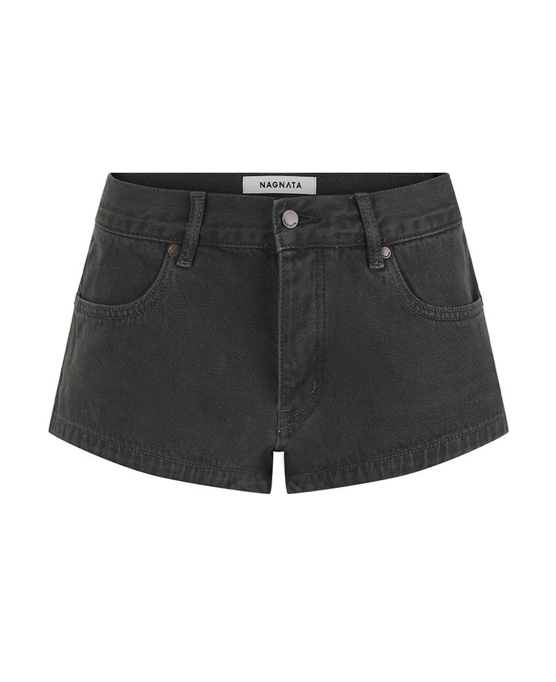 Nagnata Low Rise Micro Denim Short in Washed Black