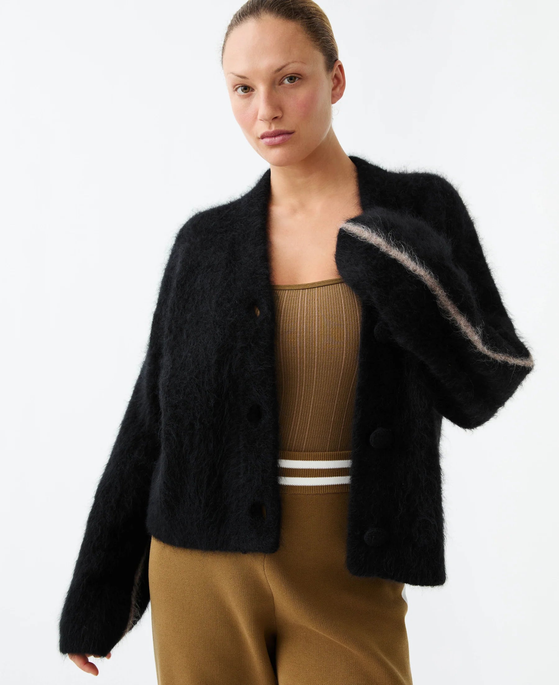 Nagnata Brushed Alpaca Cardigan in Black