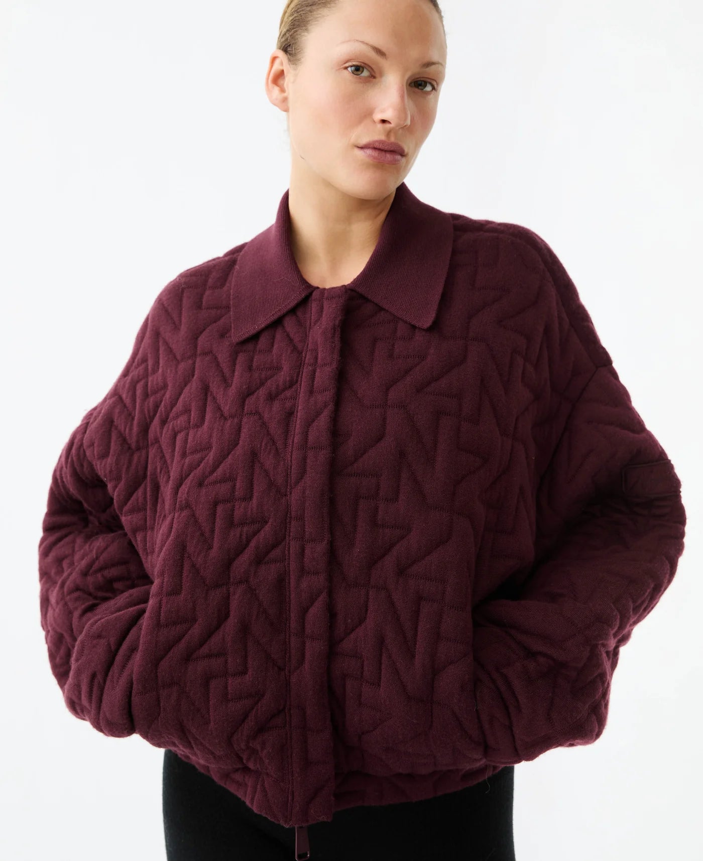 Nagnata Wool Quilted Bomber in Bordeaux