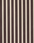 Close-up of Rita stripe port cotton fabric featuring vertical dark brown and cream stripes with a textured weave.