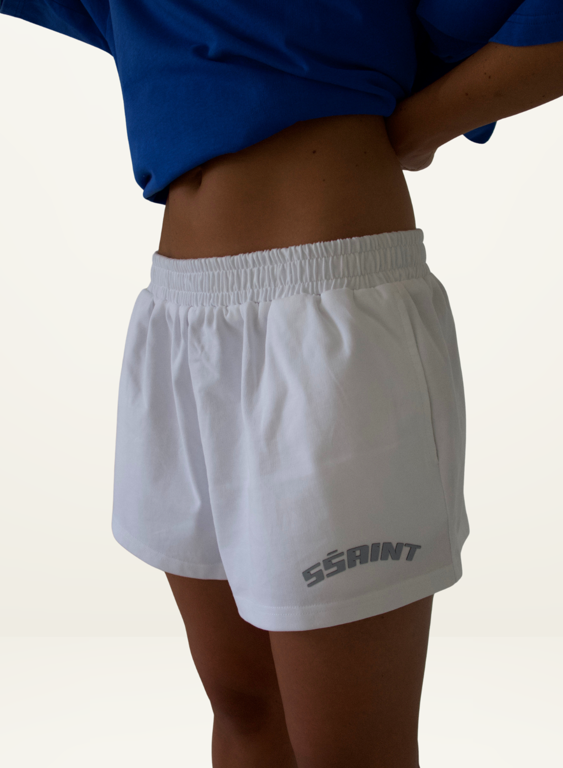 SSAINT Reflective Logo Shorts in White
