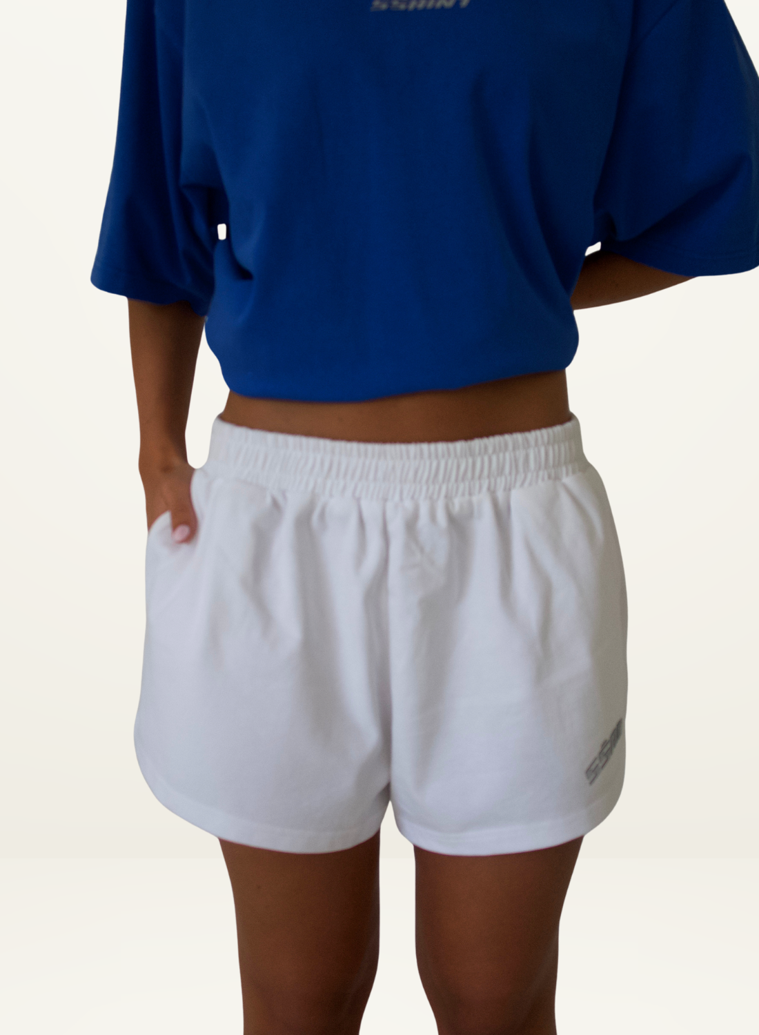 SSAINT Reflective Logo Shorts in White