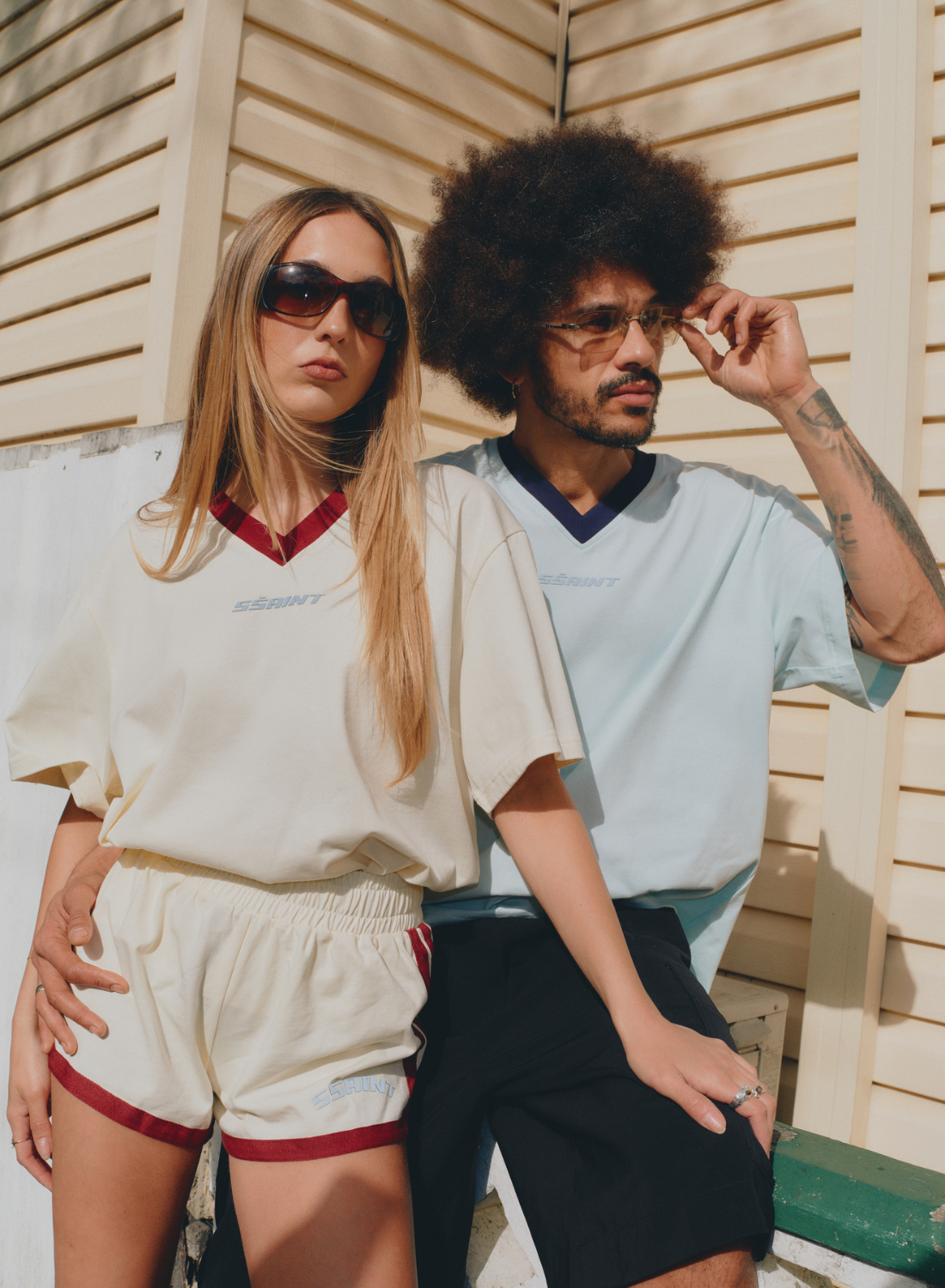 SSAINT Reflective V Neck Tee in Butter // COMING SOON