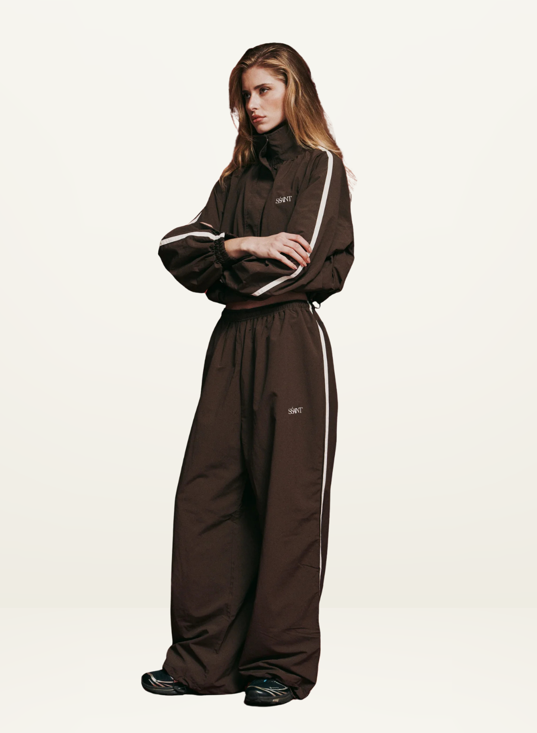 SSAINT Windbreaker Pant in Brown/Cream