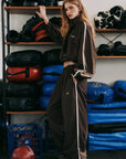 SSAINT Windbreaker Zip Jacket in Brown/Cream