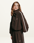 SSAINT Windbreaker Zip Jacket in Brown/Cream