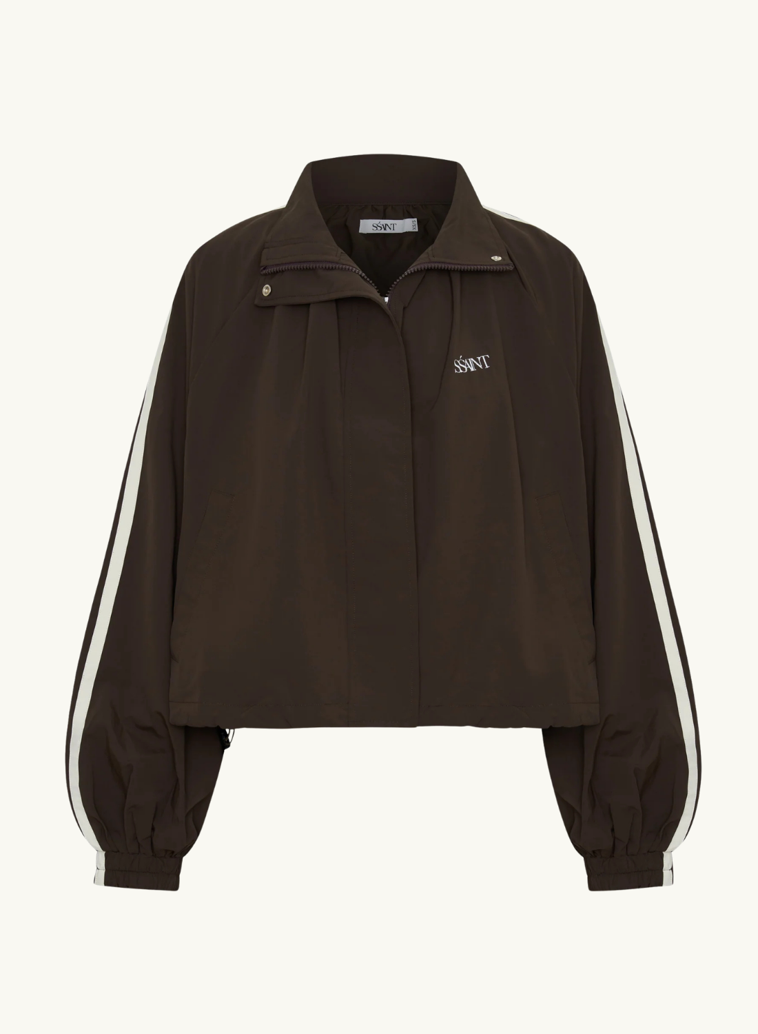 SSAINT Windbreaker Zip Jacket in Brown/Cream