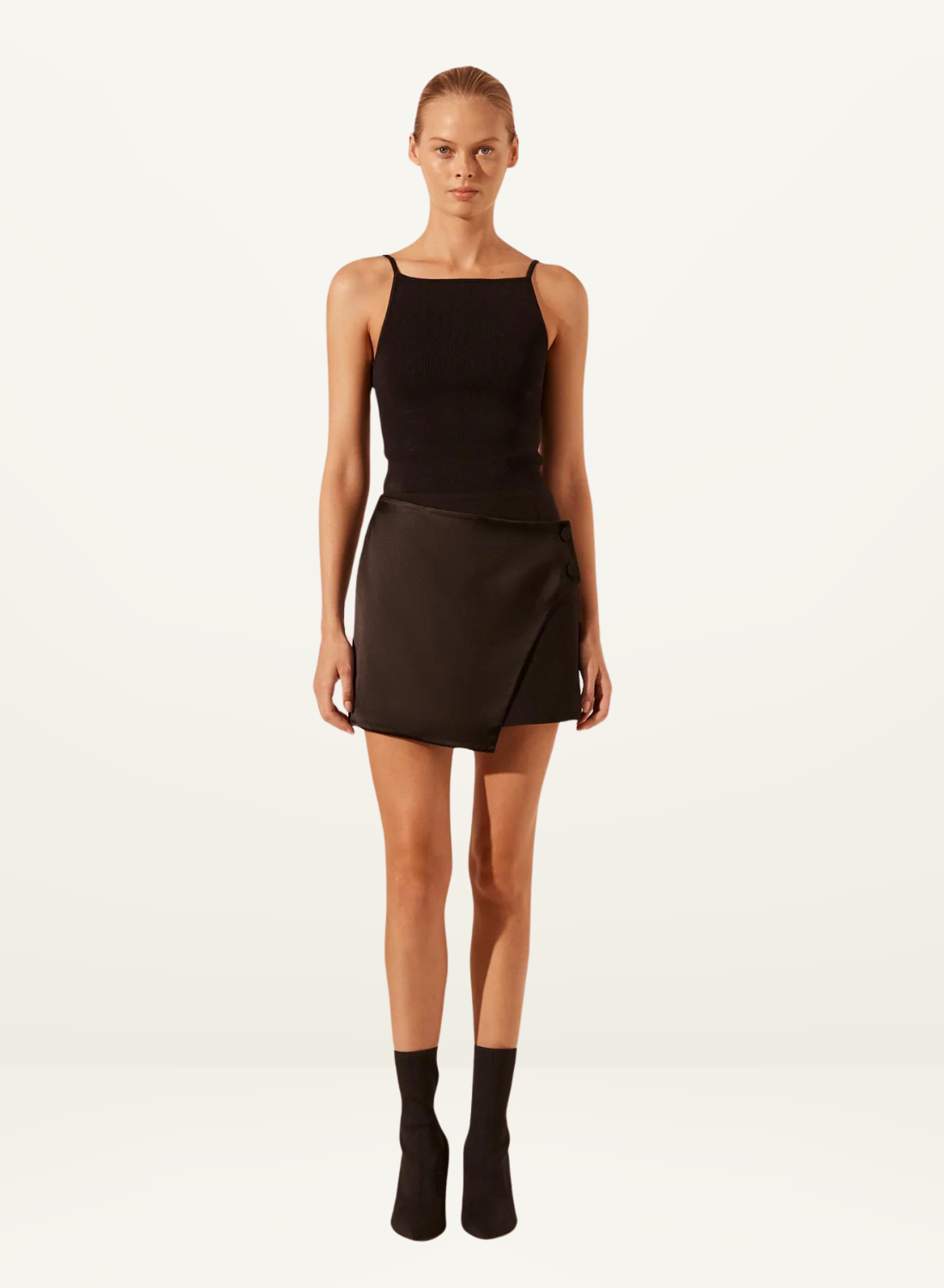 Shona Joy Adri Tuxedo Wrap Mini Skirt in BLACK-Shona Joy-Frolic Girls