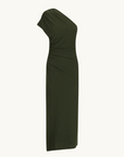 Shona Joy Beau Asymmetric Midi Dress in ARMY GREEN