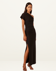 Shona Joy Beau Asymmetrical Midi Dress in Black