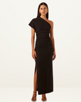 Shona Joy Beau Asymmetrical Midi Dress in Black