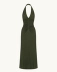 Shona Joy Beau Halter Ruched Midi Dress in ARMY GREEN