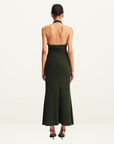 Shona Joy Beau Halter Ruched Midi Dress in ARMY GREEN