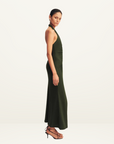 Shona Joy Beau Halter Ruched Midi Dress in ARMY GREEN