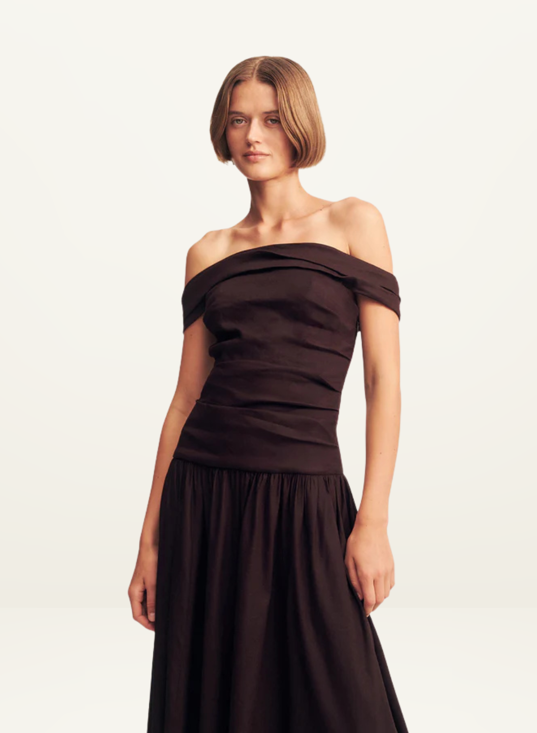Shona Joy Brooks Off Shoulder Maxi Dress in Ganache