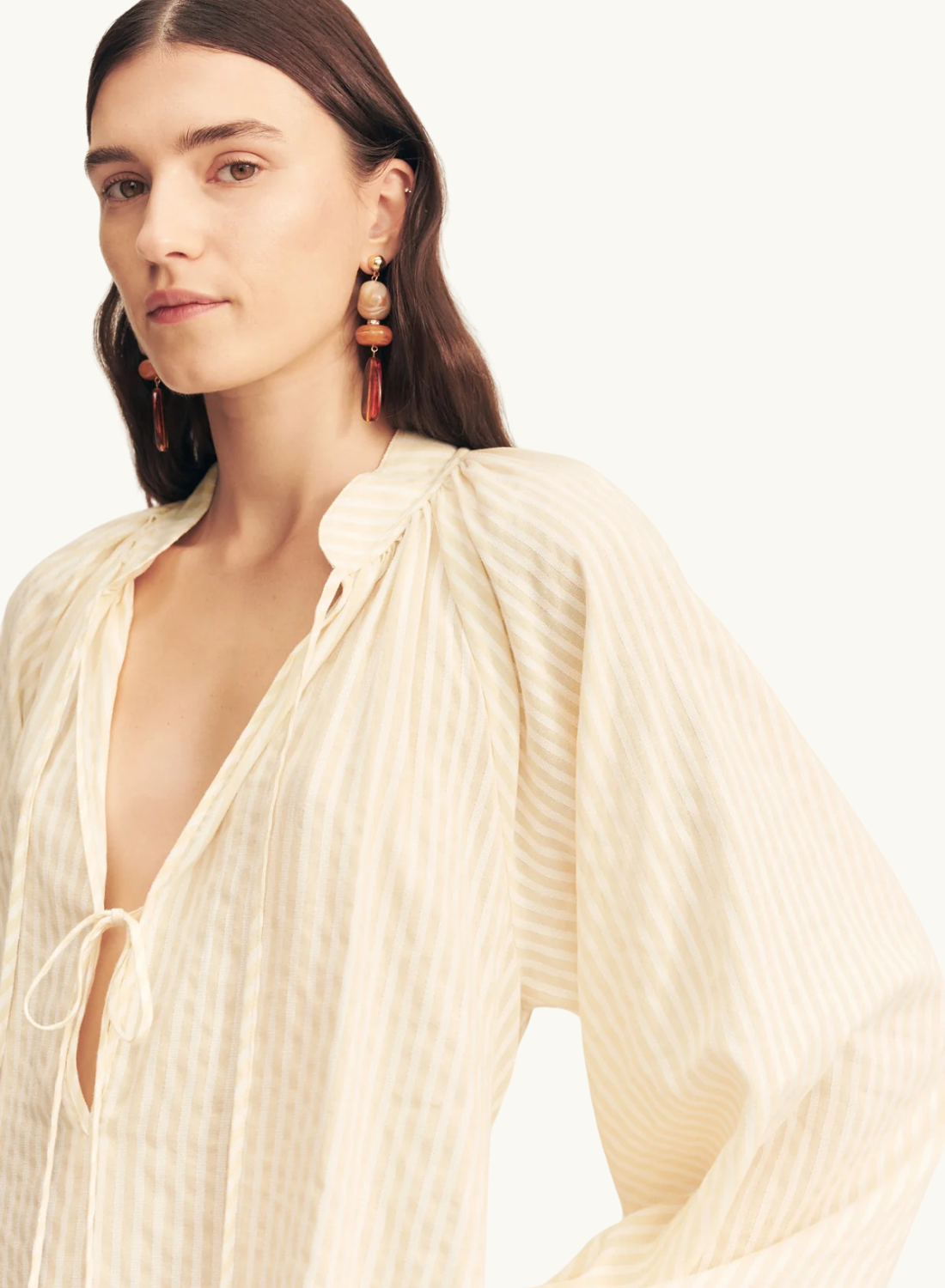 Shona Joy Elio Blouson Mini Dress in Buttercream Stripe