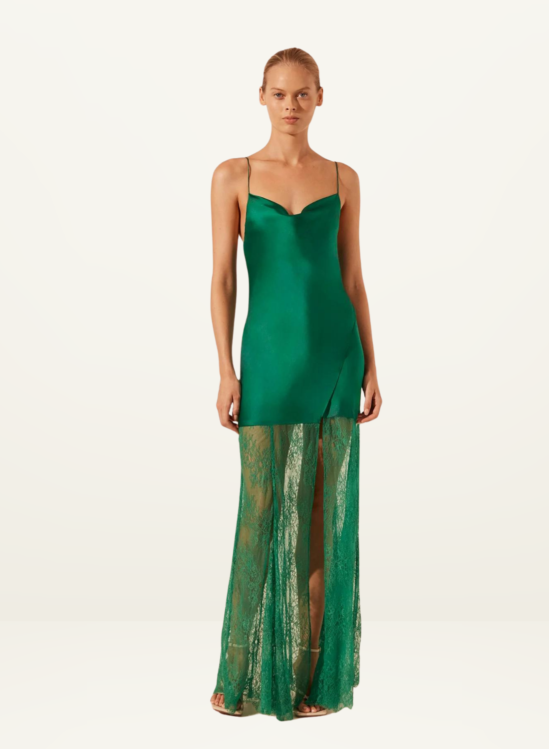 Shona Joy Elle Silk Lace Cowl Maxi Dress in EMERALD GREEN-Shona Joy-Frolic Girls