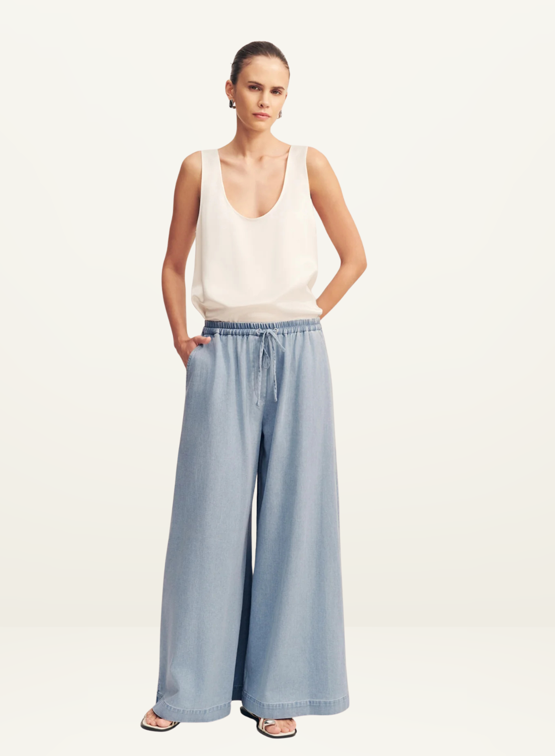 Shona Joy Ellsworth Wide Leg Pant in Bleached Blue