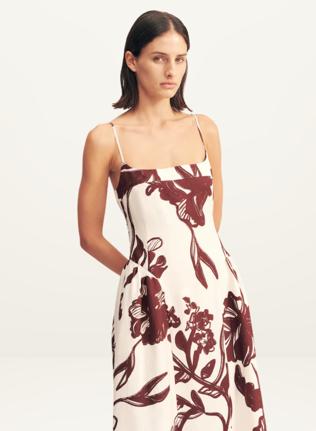 Shona Joy Emmett Square Neck Panelled Midi Dress in REDWOOD