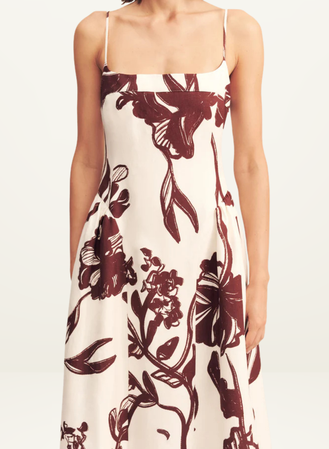 Shona Joy Emmett Square Neck Panelled Midi Dress in REDWOOD