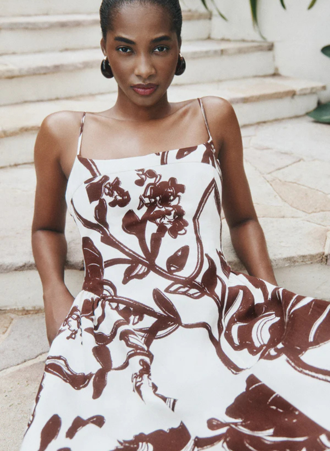 Shona Joy Emmett Square Neck Panelled Midi Dress in REDWOOD