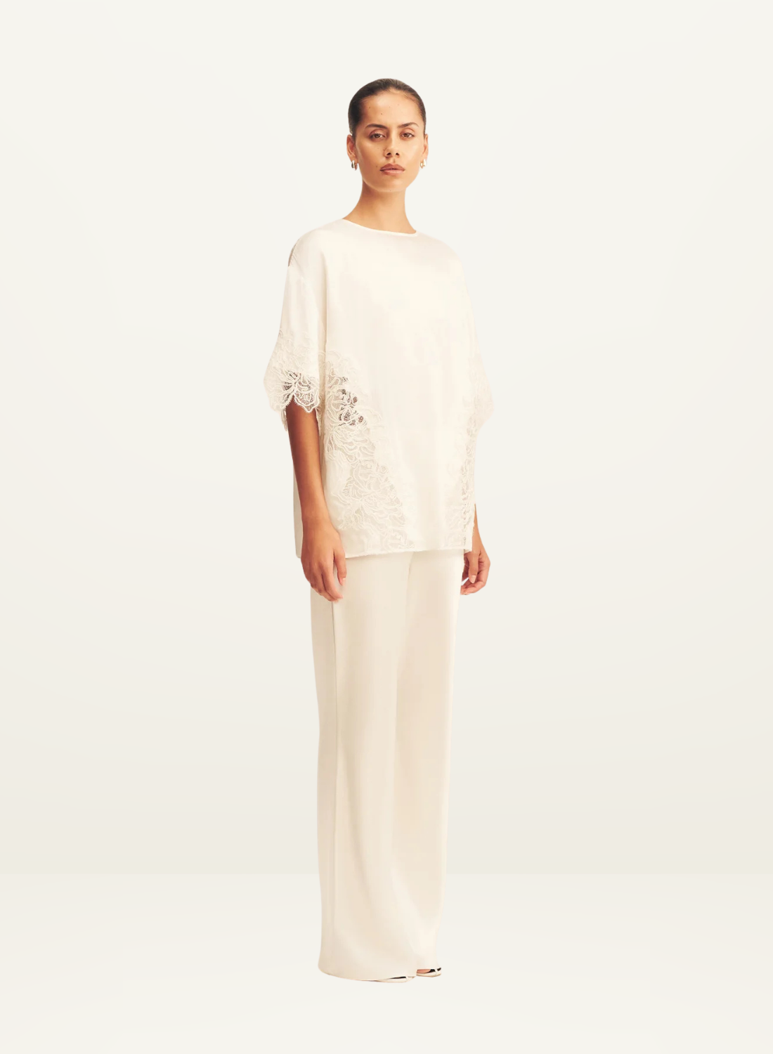 Shona Joy Eniko Lace T-Shirt in Ivory
