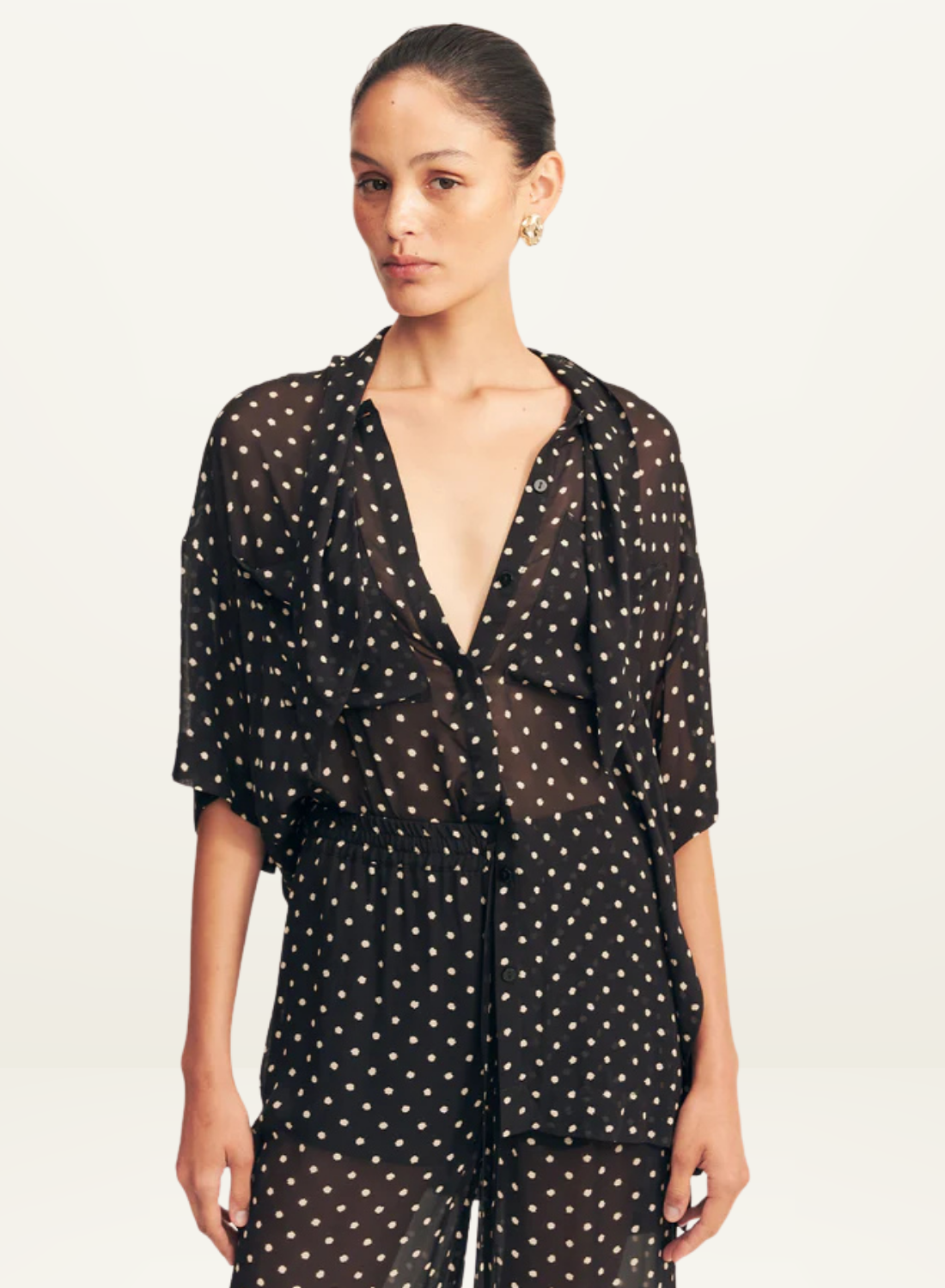 Shona Joy Houston Drawstring Pant in NOIR POLKA