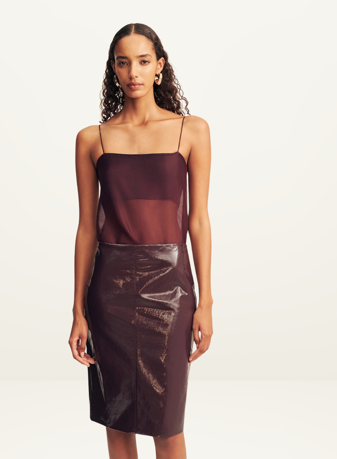Shona Joy Lilou Patent Midi Skirt in Port Royale