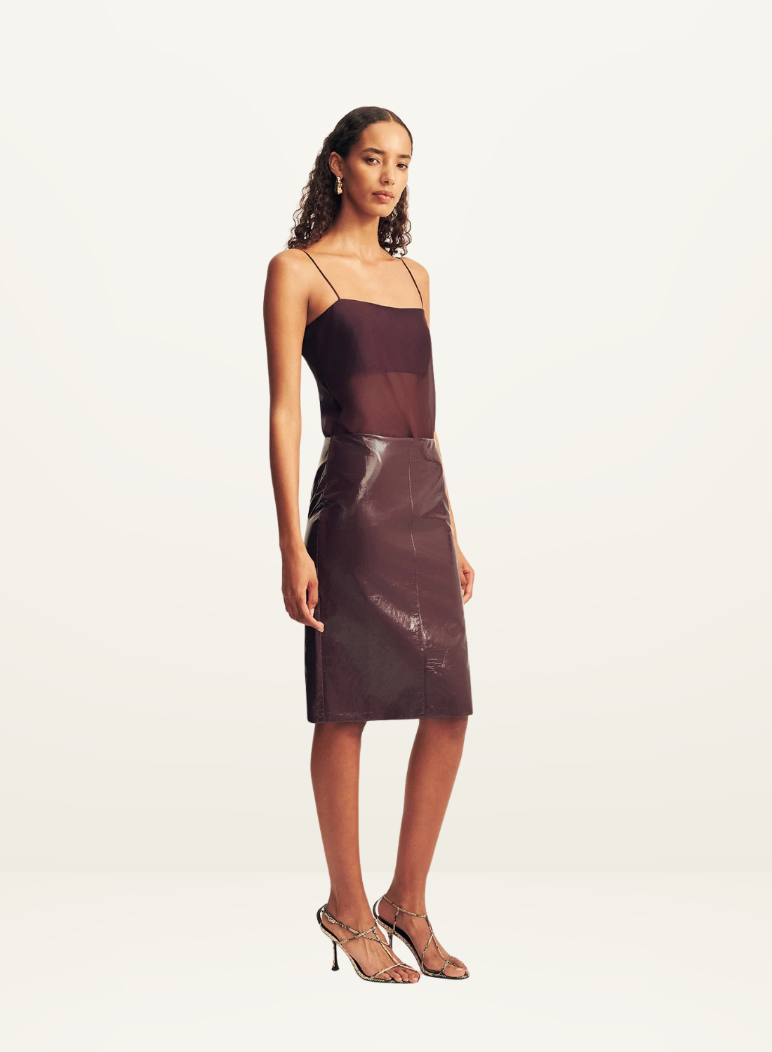 Shona Joy Lilou Patent Midi Skirt in Port Royale