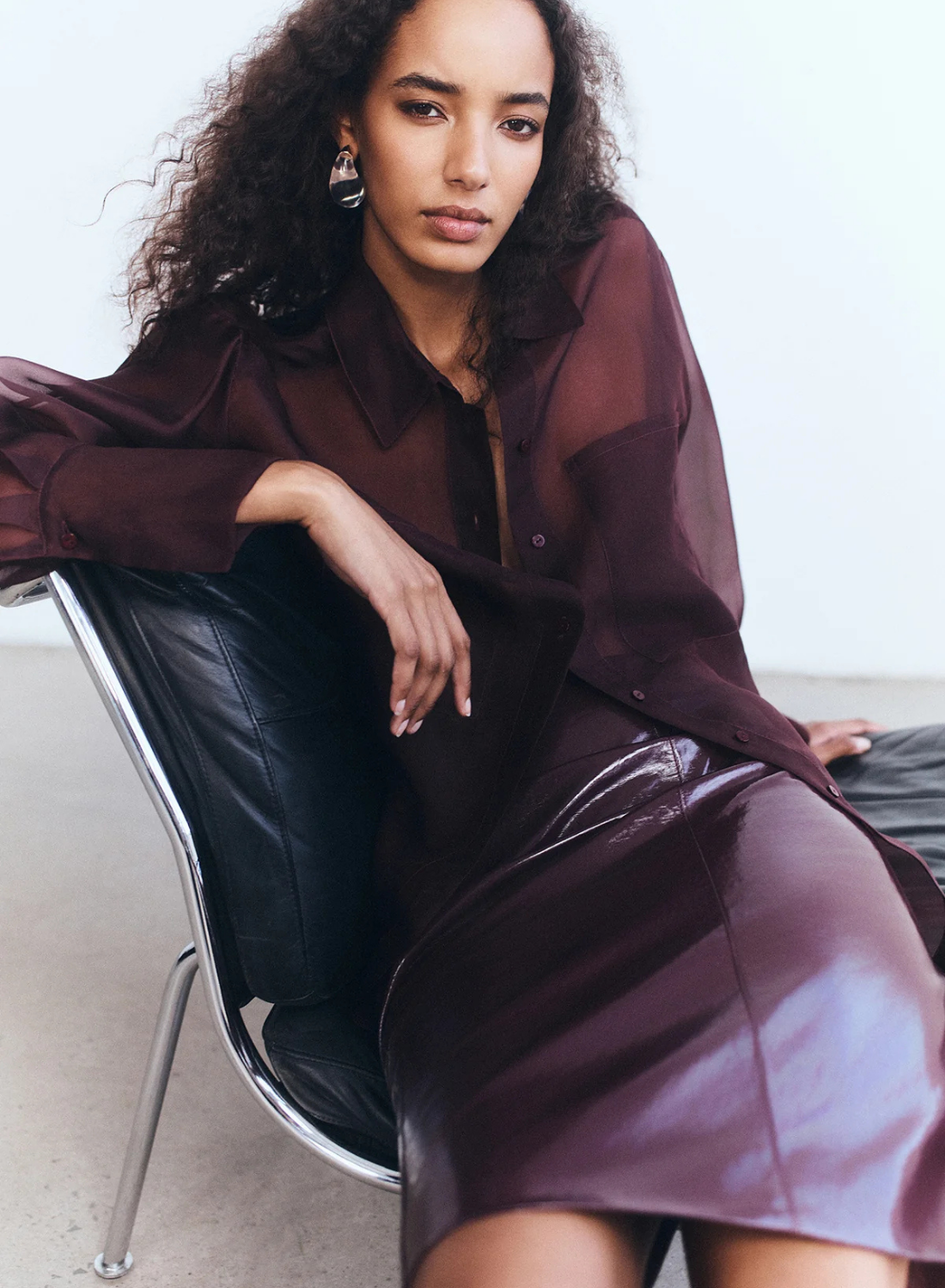 Shona Joy Lilou Patent Midi Skirt in Port Royale
