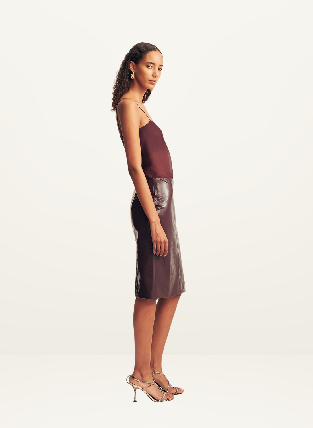 Shona Joy Lilou Patent Midi Skirt in Port Royale