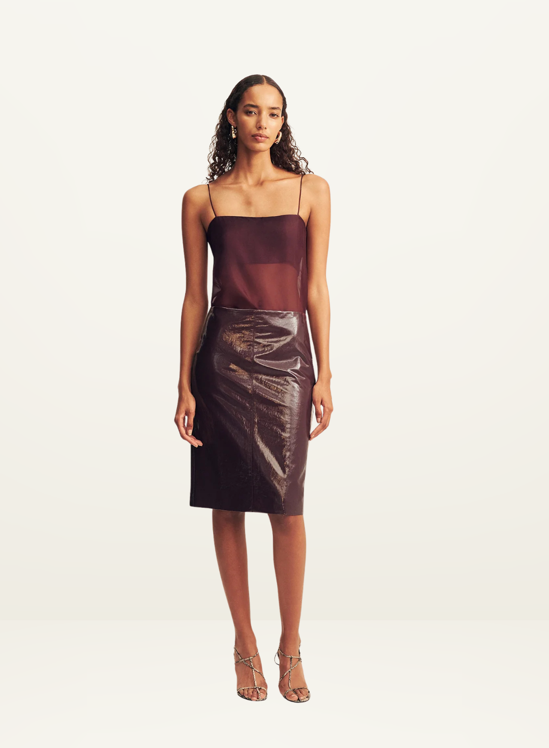 Shona Joy Lilou Patent Midi Skirt in Port Royale