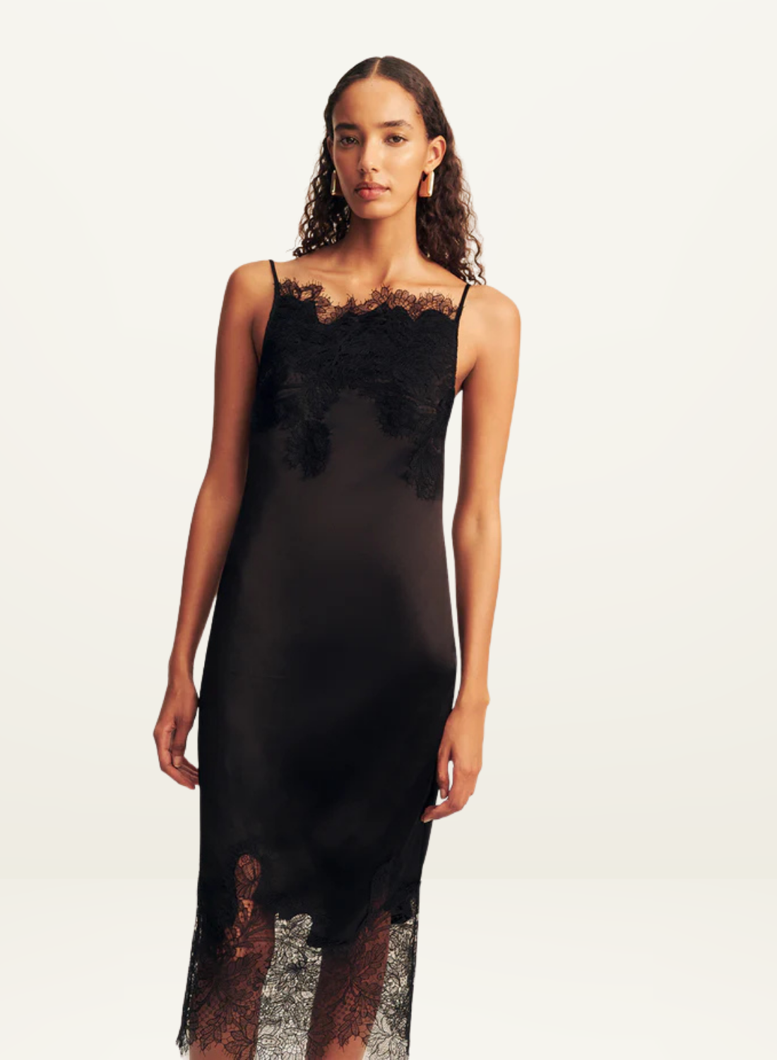 Shona Joy Lucia Lace Slip Dress in Black