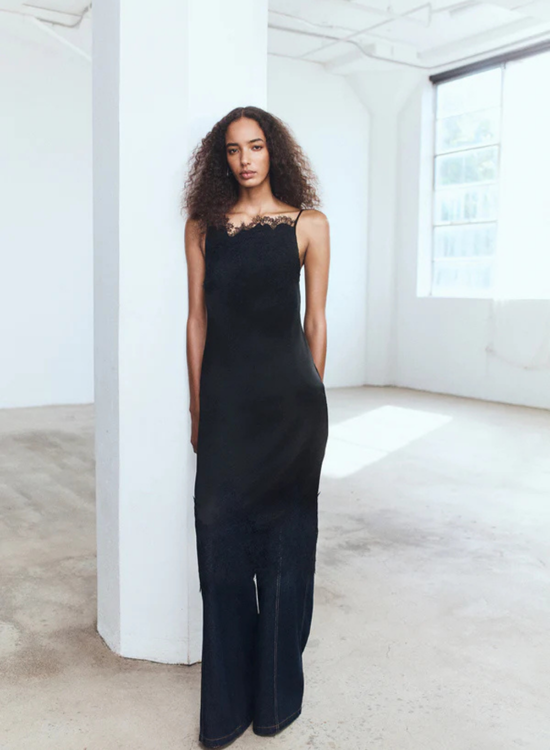 Shona Joy Lucia Lace Slip Dress in Black