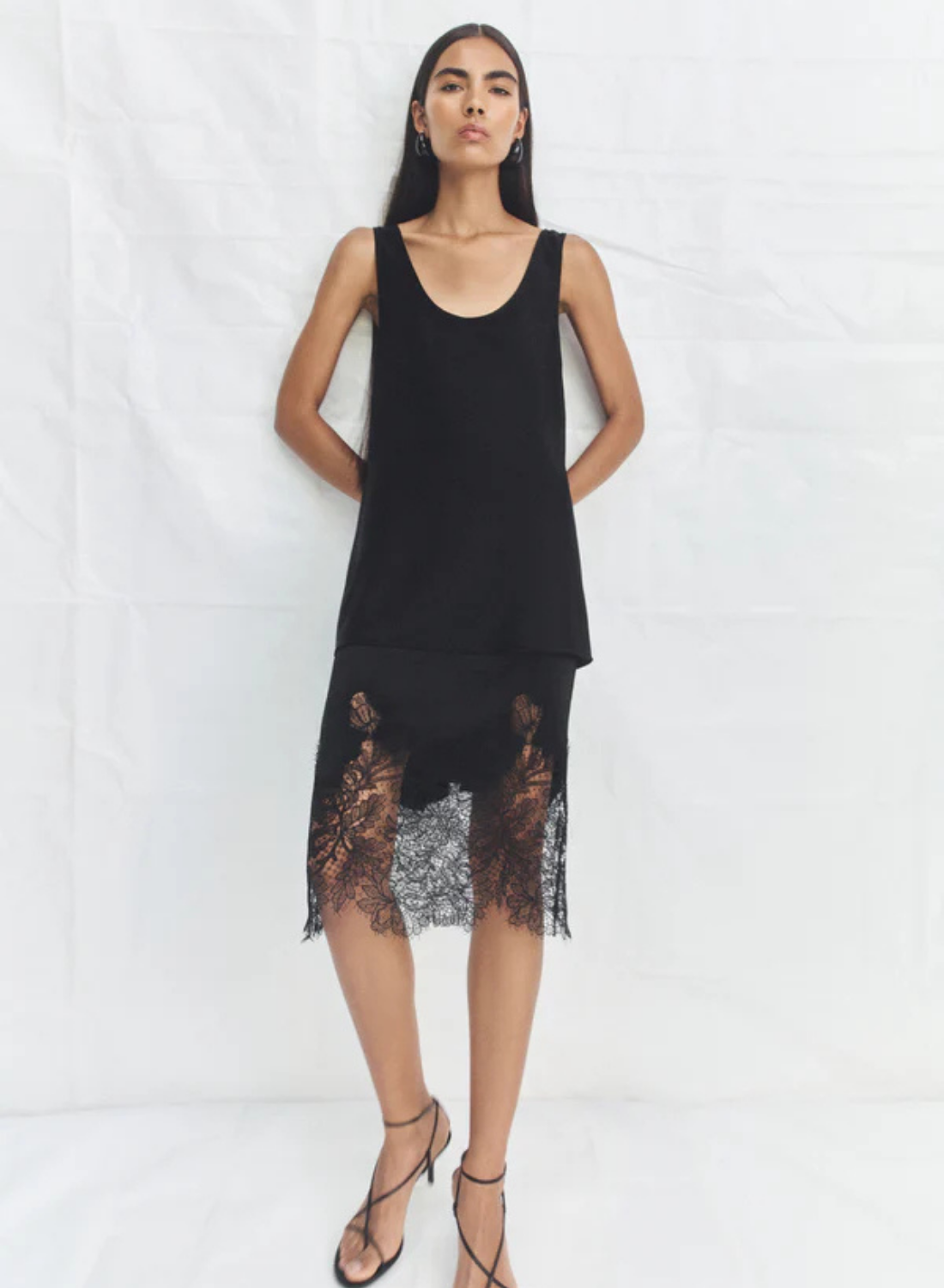 Shona Joy Lucia Lace Slip Skirt in Black