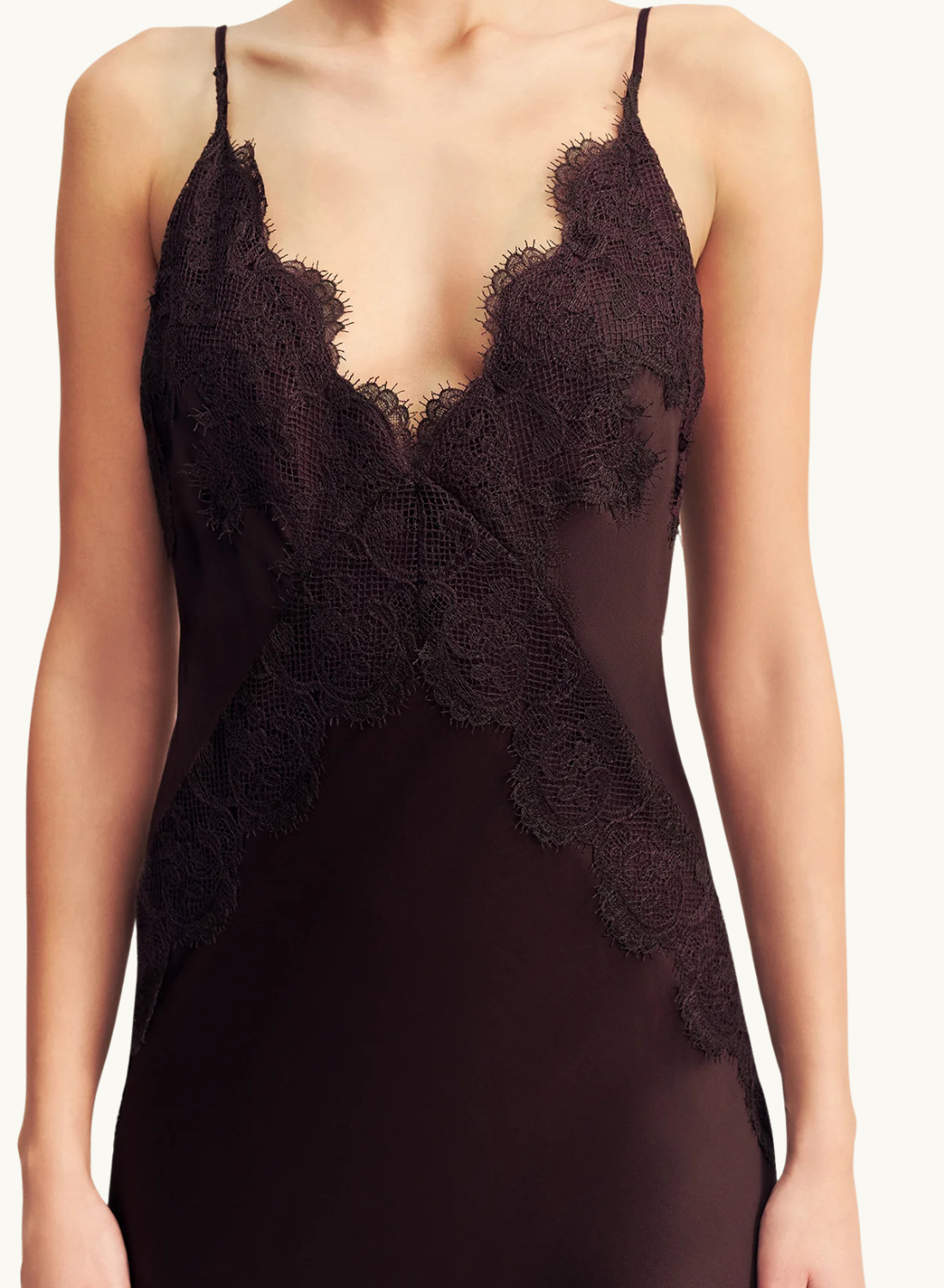 Shona Joy Simona Lace Slip Maxi Dress in Espresso