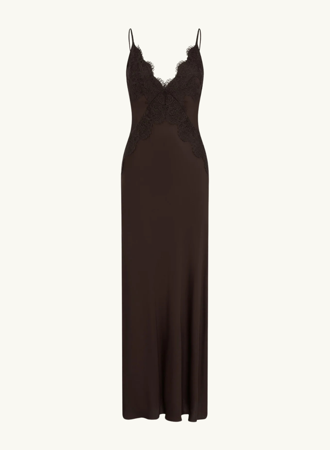 Shona Joy Simona Lace Slip Maxi Dress in Espresso