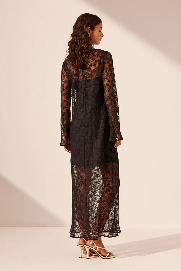 Sol Long Sleeve Lace Midi Dress BLACK Shona Joy-Shona Joy-Frolic Girls