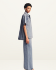 Shona Joy Stella Denim Short Sleeve Shirt in Mid Blue