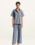 Shona Joy Stella Denim Short Sleeve Shirt in Mid Blue