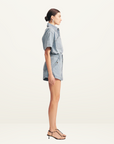 Shona Joy Stella Patch Pocket Denim Short in Mid Blue