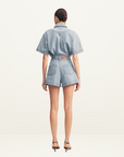 Shona Joy Stella Patch Pocket Denim Short in Mid Blue