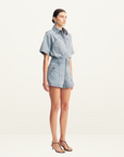 Shona Joy Stella Patch Pocket Denim Short in Mid Blue