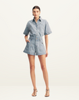 Shona Joy Stella Patch Pocket Denim Short in Mid Blue