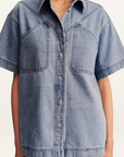 Stella Short Sleeve Denim Shirt in MID BLUE Shona Joy-Shona Joy-Frolic Girls