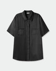 Short Sleeve Boyfriend Shirt BLACK Silk Laundry-Silk Laundry-Frolic Girls