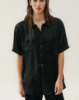 Short Sleeve Boyfriend Shirt BLACK Silk Laundry-Silk Laundry-Frolic Girls